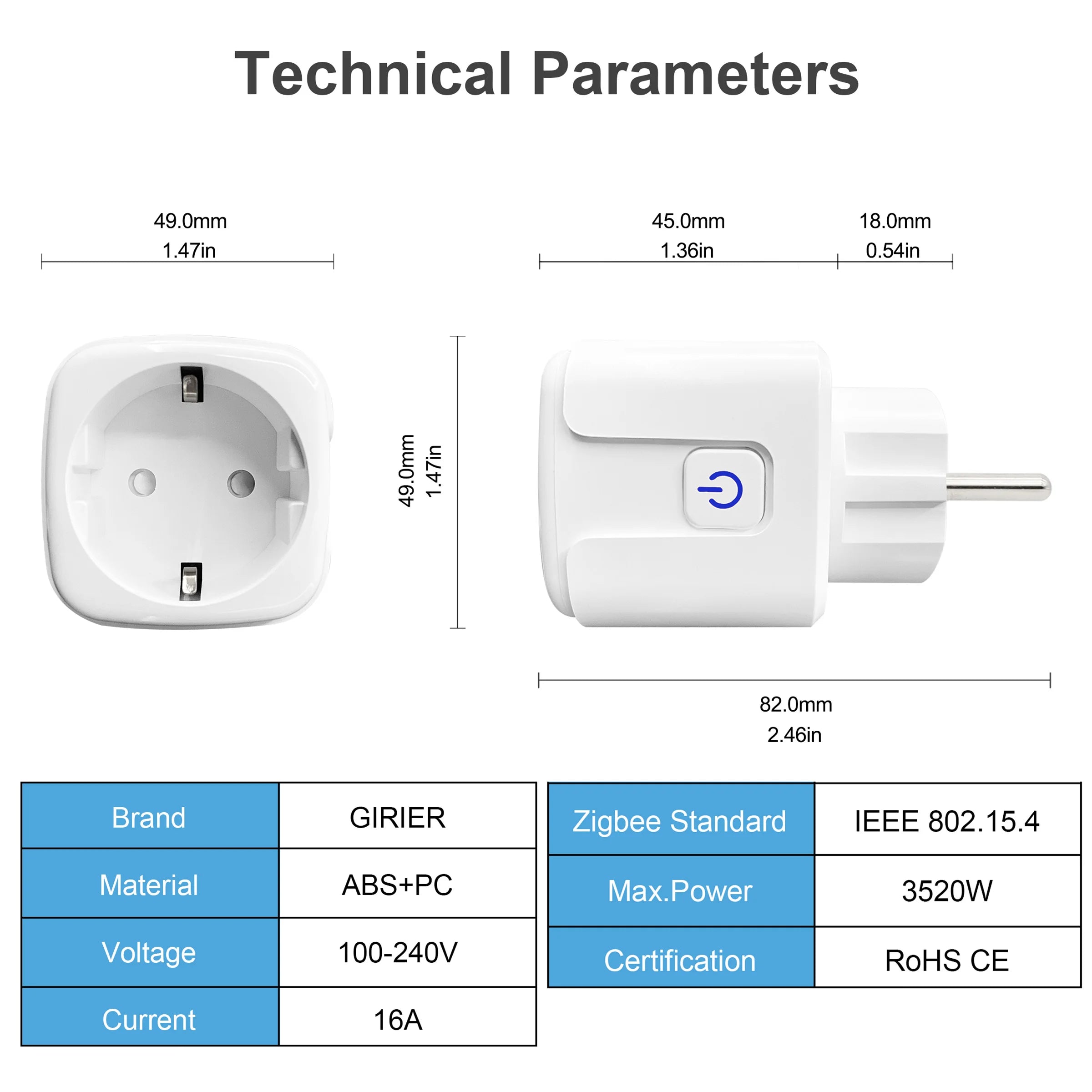 Prise Connectée GIRIER ZigBee 16A avec Suivi de Consommation | Compatible Alexa & Google Home